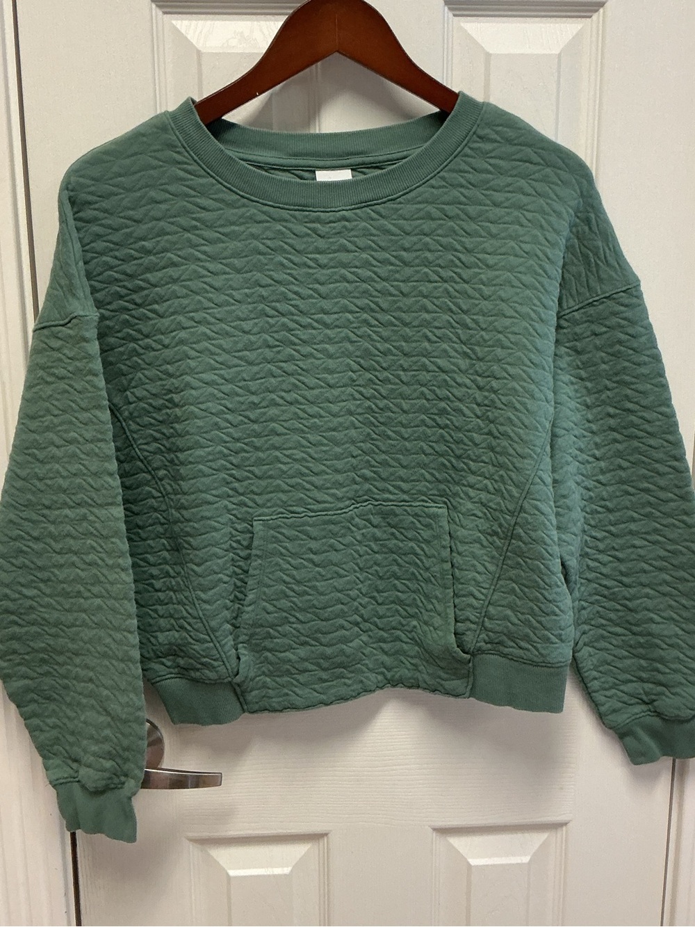 Forrest Green Quilted Cropped Sweatshirt SZ M Kangaroo Pockets Cotton Soft